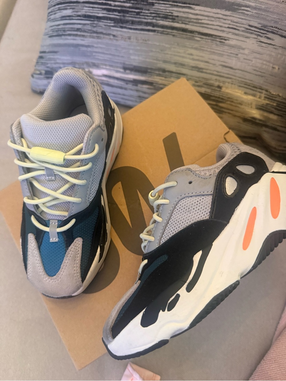 adidas Kids Grey, Black and Blue Sneakers with Coral Accents
